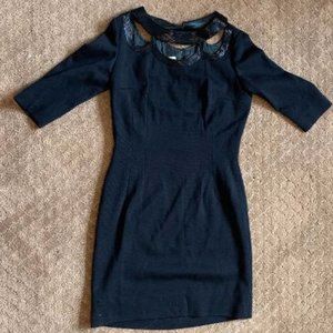 60s Black Cocktail Dress w/ Scalloped Keyhole Neck